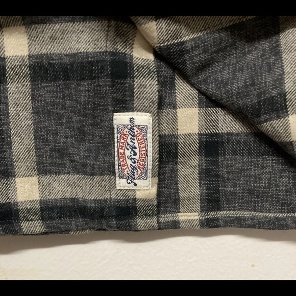 New Flag & Anthem Mens Flannel Plaid Shirt Button Up Medium Grey Black Cream NWT - Picture 7 of 12